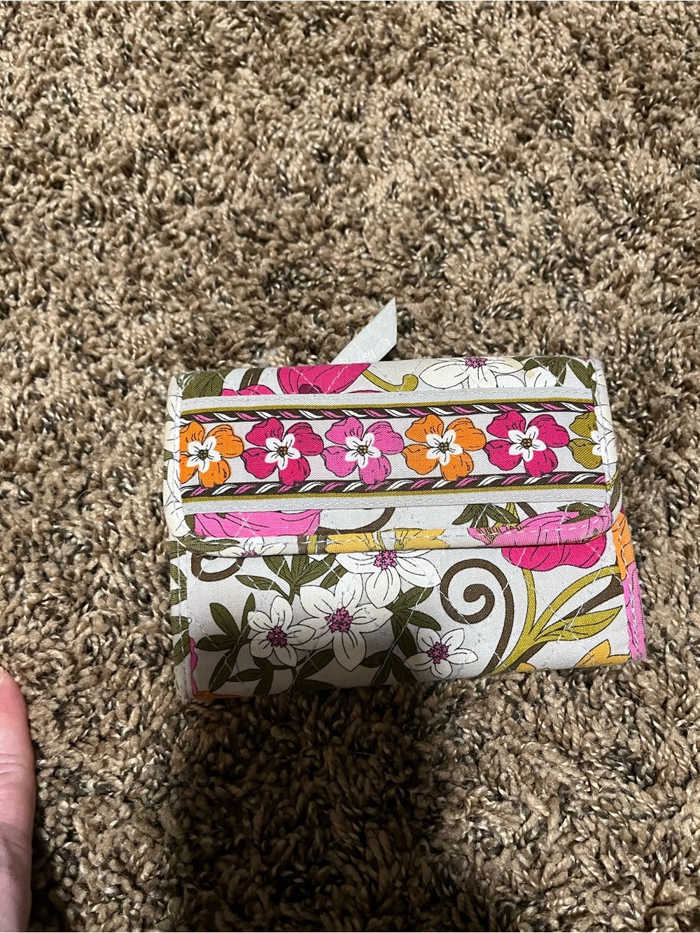 Vera Bradley Floral Quilted Foldover Wallet - Pink, Orange & Green